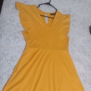 Yellow Flare Dress with Pockets